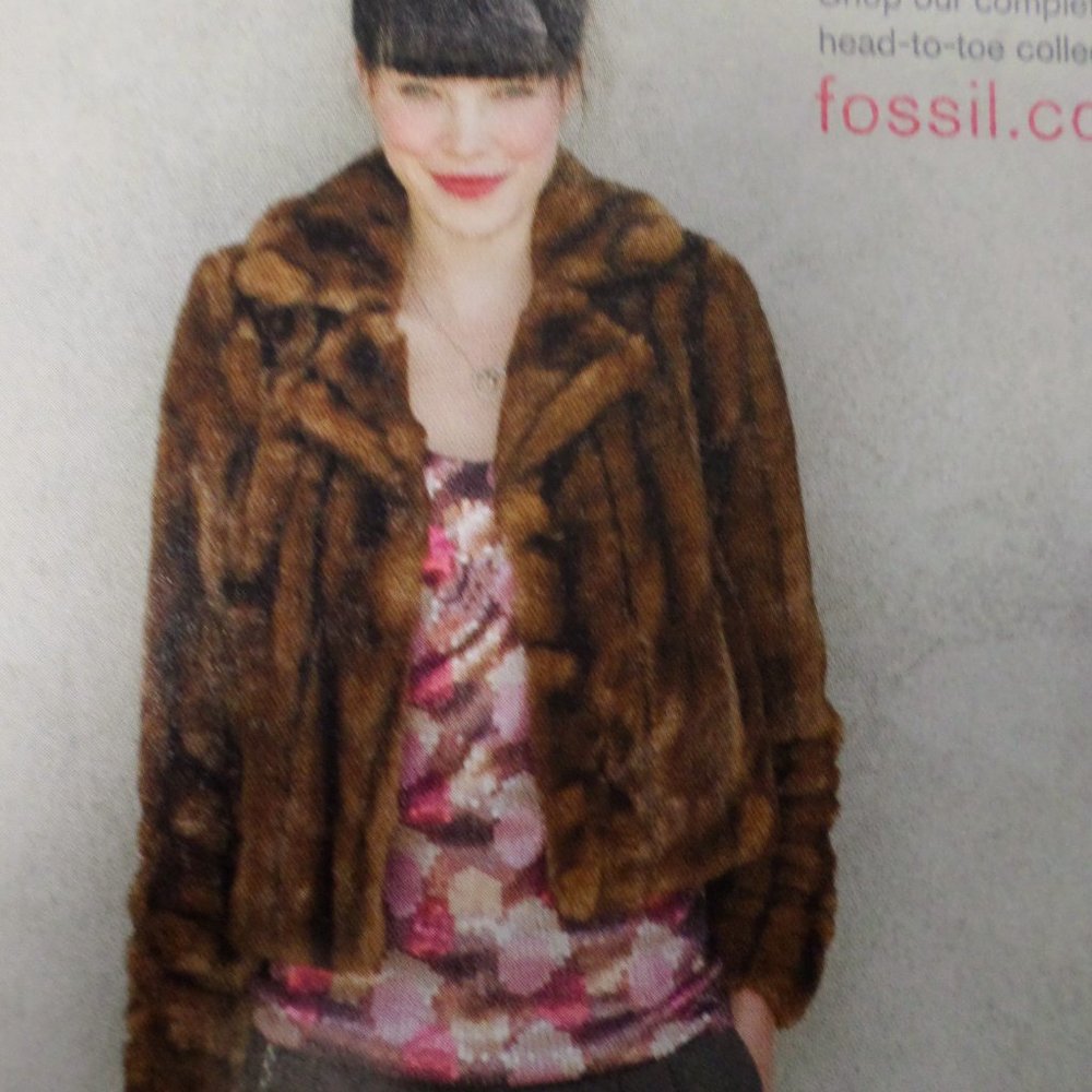 Fossil Women's Faux Mink Fur Jacket Medium Brown Size Small New with Tag